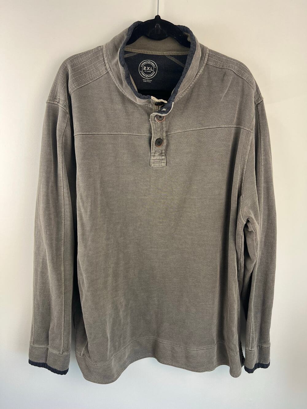 Men's Carbon2Cobalt 100% Cotton Canvas 9 Yards Pullover Henley 2XL